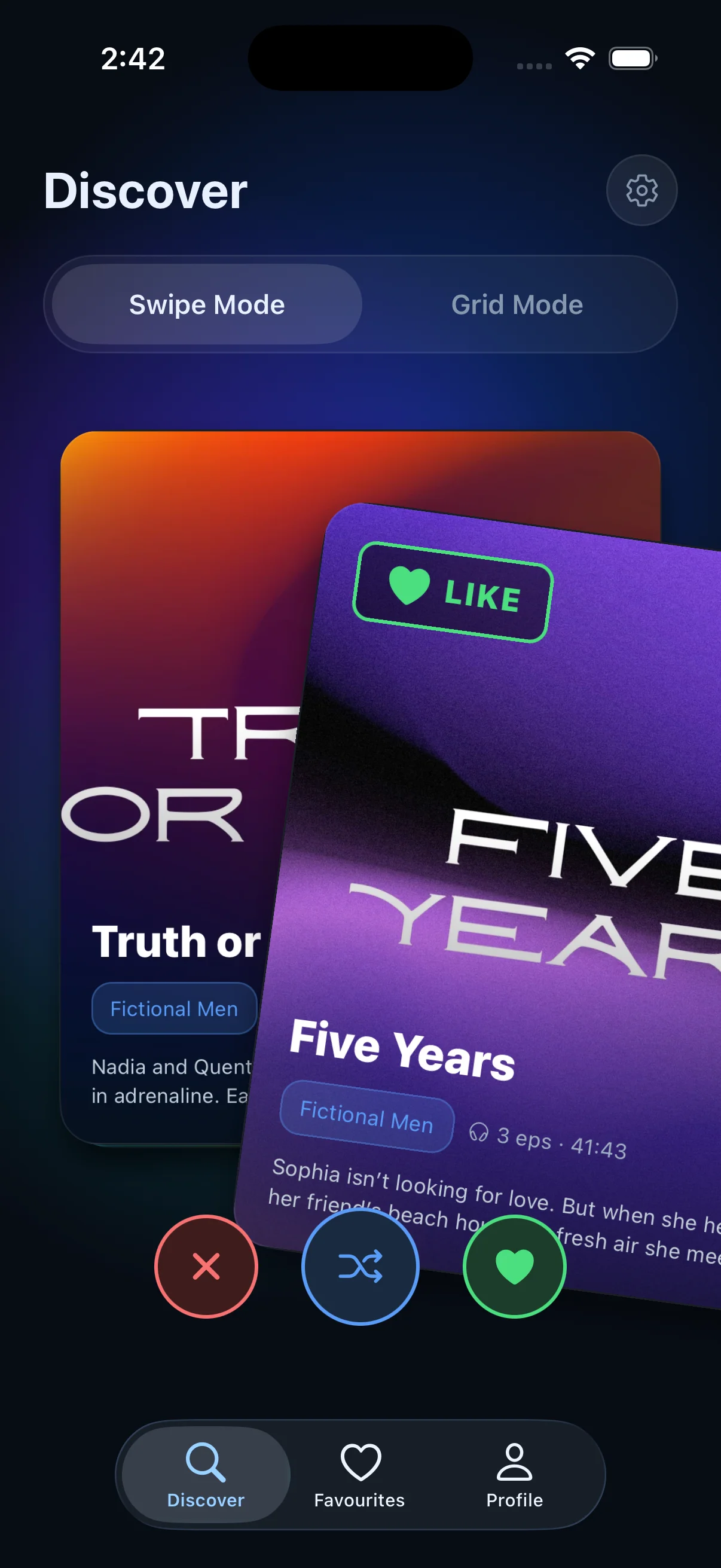 Swipe-to-discover feature