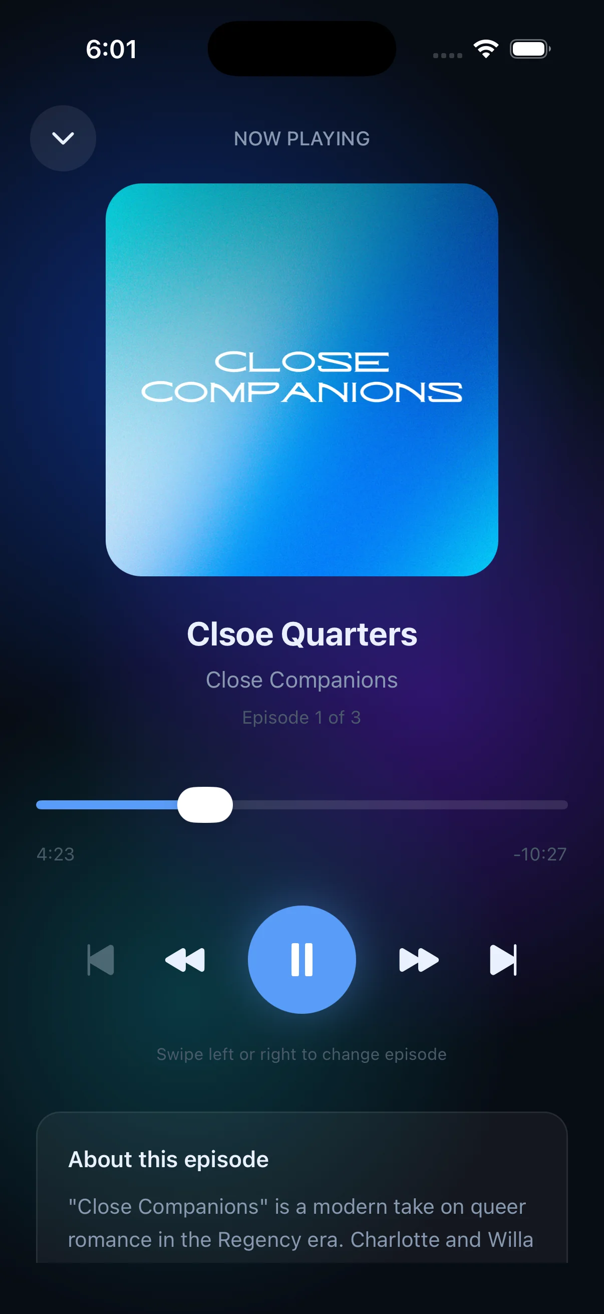 Evara: Now playing screen