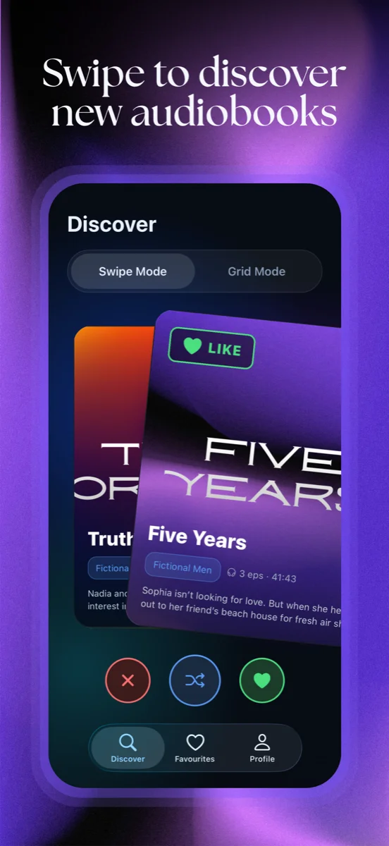 Evara swipe-to-discover screen